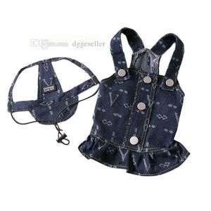 Designer Dog Clothing Merk Hondenjurk Rompers Denim Jumpsuit voor kleine honden Pet Cats Princess Jean Kleding met hoeden outfits geplooide gelaagde rok voor de zomer L A742