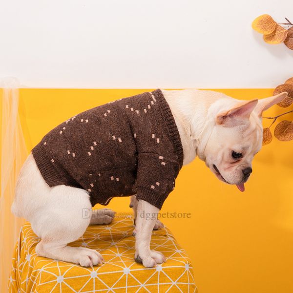 Vêtements de marque pour chien - Pull chaud pour animal domestique - Cardigans tricotés classiques pour chien - Tricot doux - Tenue thermique pour temps froid - Pour bouledogue français - Marron L A812