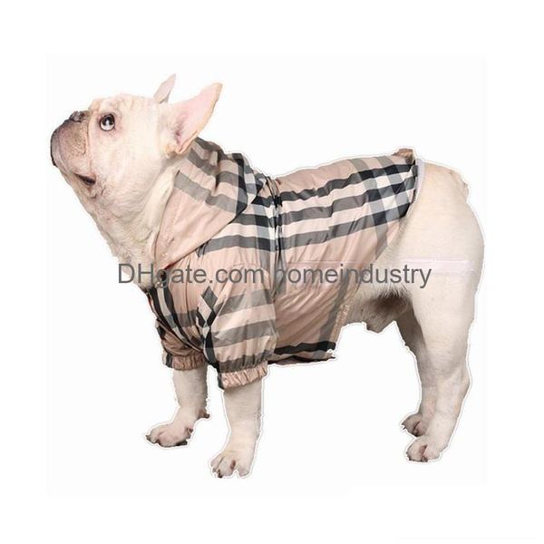 Designer Vêtements pour chiens Classic Check Pattern Vêtements Chiens Raincoat Léger Coupe-vent Veste à capuche pour Français Blodg Pug Boston Ter Dh6Kt