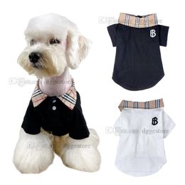 Diseñador ropa para perros ropa lujosa para perros letras bordadas camisetas de polo de algodón para perros pequeños con un collar de patrón a cuadros clásico de dos botones Y112