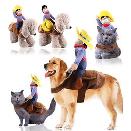 Designer-Dog-Clothes Pet-Suit-Cowboy Rider Style Jacket Puppy Christmas Dressup Kostuum Met Hoed Halloween Cosplay Jas Voor Hond 20307I