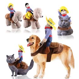 Designer-Dog-Clothes Pet-Suit-Cowboy Rider Style Jacket Puppy Christmas Dressup Kostuum Met Hoed Halloween Cosplay Jas Voor Hond 20245a