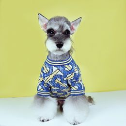 Vêtements pour chien de marque Pull d'hiver chaud pour chien avec motif de lettre classique Vêtements pour chien par temps froid pour petits chiens d'intérieur et d'extérieur, manteau pour chiot en tricot classique doux Bleu S 923