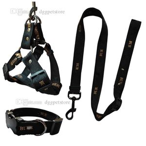 Colliers de chien de créateur Laisse Harnais en nylon réglable sans traction avec motif de lettrage doré pour petits, moyens et grands chiens Marche facile Noir XL B172