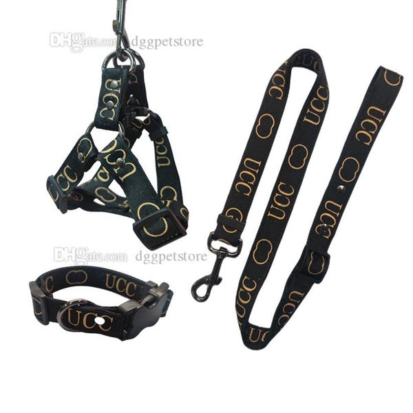 Diseñador Collares para perros Juego de correas Arnés para perros Ajustable Servicio pesado Arnés sin tirones Halter Anillo en D doble Caminar Correr para perros pequeños, medianos y grandes Negro L B173