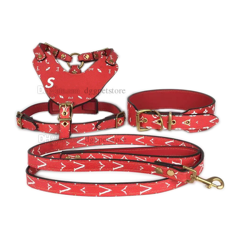 Designer Dog Collars Leashes Leather Dog Harnesses Durable Strong Pet Harness with Adjustable Straps No Pull Easy Control Pets Vest for Medium Large Dogs Red XL B149