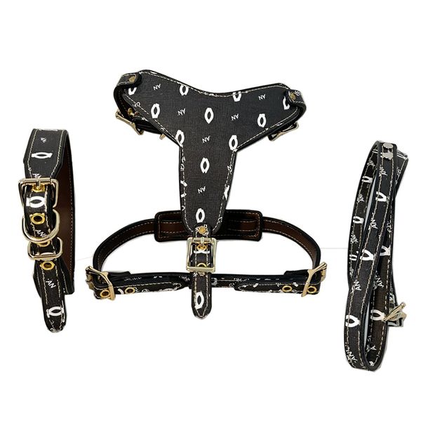 Designer Colliers pour chiens Laisses Cuir Moyen Grand Colliers pour chiens Harnais Laisses 3 pièces Ensemble assorti pour Pit Bull Mastiff Boxer Bull Terrier L B149