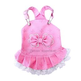 Designer hondenjurk Brand Dog Apparel Sweet Puppy Dog Princess-jurk met klassiek letterpatroon Roze strik Kanten tutu-rok Pet-jurken Denim jumpsuit voor kleine hond S A589