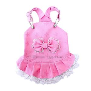 Vestido de diseñador para perros Ropa para perros de marca Vestido de princesa para perros con cachorro dulce con patrón de letras clásicas Falda de tutú de encaje con lazo rosa Vestidos para mascotas Mono de mezclilla para perros pequeños S A589