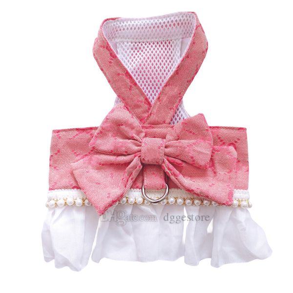 Designer Dog Robe Harness For Small Chiens LETTRE Classique Modèle de nœud papillon Girl Girl Robe Bougnable Migère Princesse Dog Robes Spring Summer Pet Cat Clots Jupe 807