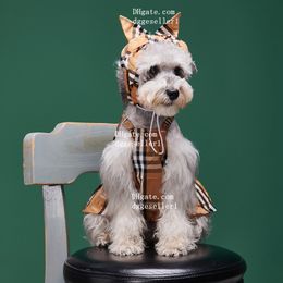 Designer Dog Robes Brand Dog Apparel Classic Plaid Dog Vêtements avec un bandeau de luxe Summer Pet Princess Jupe pour Schnauzer, French Bulldog, Bichon, Maltese XL Y86
