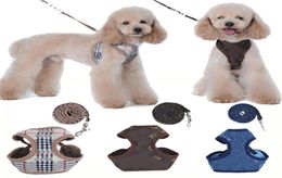 Designer Hondenharnas en riemen Klassiek Patroon Huisdieren Halsbanden Leiband Ademend Mesh Huisdierentuig voor kleine honden Poedel Schnau4417718