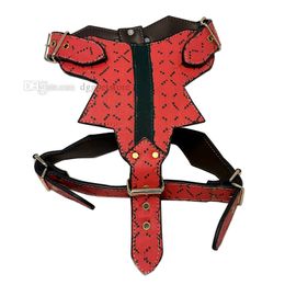 Diseñador Arnés Arnés Collar de correa Conjunto de cuero PU de lujo Pu Duración fuerte para mascotas para mascotas medianas Pitbull, Mastín, Boxer, Bull Terrier Red XL B149