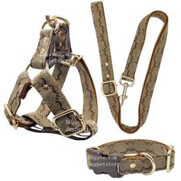 Designer hondenharnas halsbandset zonder trekhond met klassiek jacquard letterpatroon, duurzame nylon halsband voor kleine, middelgrote en grote honden Khaki XL B213