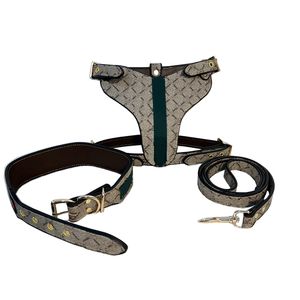 Designer Dog Harness Durable Strong Pet Collars with Classic Letter Pattern Leather Large Dog Harness Heavy Duty Vest for Boxer Pitbull Rottweiler Bull Mastiff B149