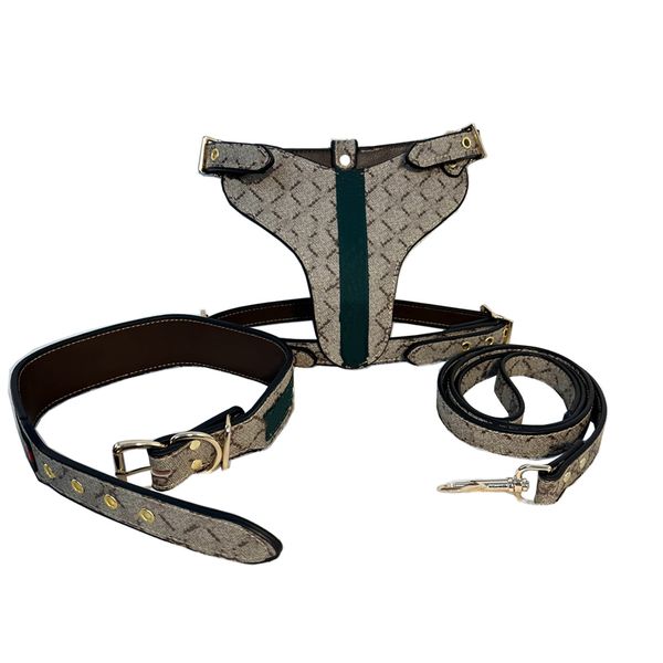 Harnais pour chien de créateur, colliers durables et solides pour animaux de compagnie avec motif de lettres classique, grand harnais en cuir pour chien, gilet robuste pour Boxer Pitbull Rottweiler Bull Mastiff B149