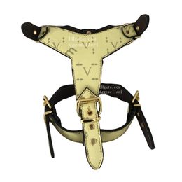 Ensemble de laisses de harnais pour chien de créateur Harnais de chien en cuir à motif de lettre classique pour grands chiens de grande taille Cane Corso, Rottweiler, Dogon Argentino, Presa, Mastiff, Bulldog Jaune B219