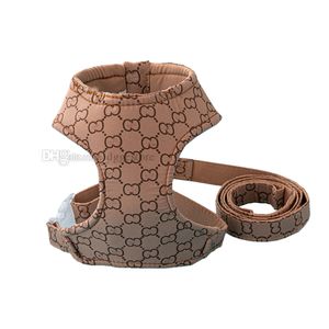 Ensemble de laisses de harnais pour chien de créateur Motif de lettre classique Harnais pour chien sans traction Léger Réglable Super Doux Respirant Gilet pour animaux de compagnie pour chiots Petits chiens S B137