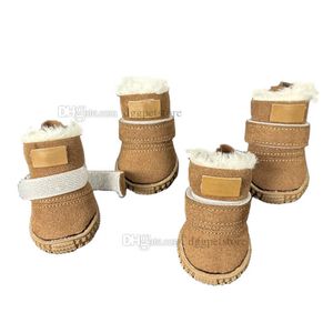 Designer Dog Shoes Brand Dog Apparel Dog Boots Pet Antiskid Shoes Winter Warm Skidproof Sneakers Paw Protectors with Hook Loop Sluiting Booties 4pcs Set Brown A933