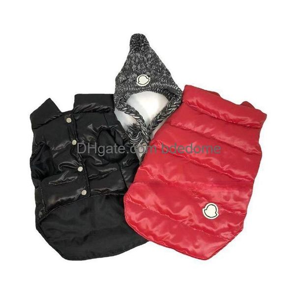 Abbigliamento per cani di marca Og Abbigliamento Cappotto invernale antivento Giacca impermeabile Gilet caldo Animale domestico per la stagione fredda con cappello lavorato a maglia per Dhhuz di piccola taglia