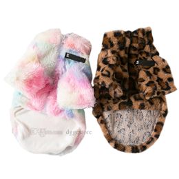 Designer Chiens v￪tements pour chiens hiver Apparels chien Pull chaud en toison pav￩e de animaux de compagnie douce doubl￩e Manges de temps froid Puppy Sweatshirt Leopard Grain XL A459