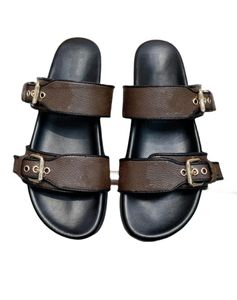 Designer dubbele buckle woman slipper zomer vrouwen Venetië sandaal plat comfort muilezel strand heren glijbanen man lederen platte sandaal slippers dhgate met doos maat 35-46