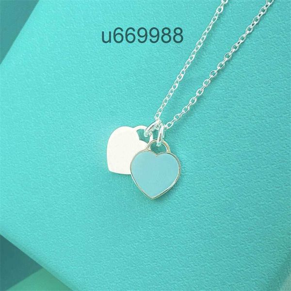 Collier double coeur de créateur Ti-co Love Collier en titane et acier avec pendentif en forme de cœur de pêche, chaîne personnalisée, cadeau de Saint-Valentin pour fille T