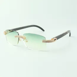 Designer zonnebril met dubbele rij diamanten buffs 3524026 met zwarte getextureerde buffelhoornpoten, bril Directe verkoopmaat: 56-18-140 mm