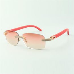 Gafas de sol de diseñador de doble fila con diamantes 3524026 con patas de madera rojas, gafas Direct s tamaño 56-18-135mm259F