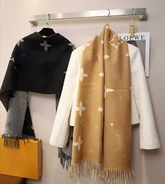 Designer dubbelzijdige kasjmere letter sjaal zwart grijze wollen sjaal vrouwelijke herfst en wintergradiënt kameel