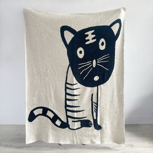 Designer double face Happy Tiger demi bord tricoté canapé couverture jeter oreiller bureau déjeuner couverture laine couverture couverture
