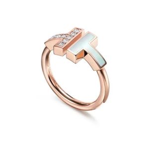 Designer Dubbele T-ring Gouden damesring 18K verguld Dames Heren Trouwring Parel Diamanten ring Roestvrij staal zilver Goud Rose Verjaardag Kerstcadeau