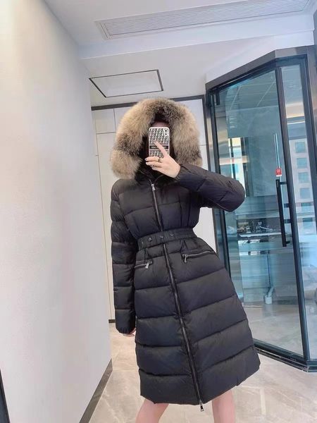 Designer Down Jacket pour femmes hiver doudoune longs manteaux à capuche grande fourrure naturelle dames vers le bas Parkas vêtements d'extérieur chauds vêtements féminins noir taille S-M-L-XL