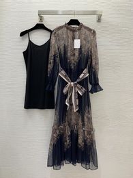 Designer Dress 2024 Spring Summer Stand Collar Lange Mouw Print Fashion Brand Same Style Dress Milan Runway Dress 0418-11