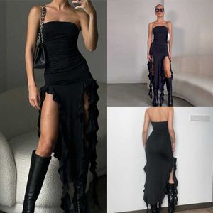 Designer Dress 2023 Lente zomerjurk Fashion Off Shoulder Sexy jurken voor vrouw BH Wrapped Hip Slim onregelmatige rok