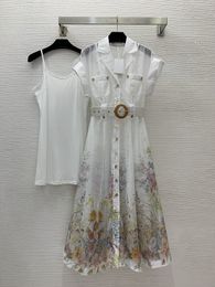 Designer Dress 2024 Lente zomer revershals korte mouw printmodemerk dezelfde stijl jurk Milan Runway Dress 0418-13