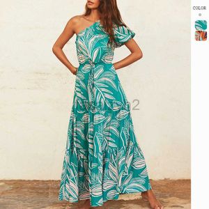 Designer Dress 2024 Dames Nieuwe lente/zomer schuine schoudervakantie Stijl Gefragmenteerde bloem high -end jurk damesrok plus size jurken