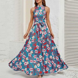 Designer Dress 2024 Dames zomer nieuwe jurk met bedrukte hangende nek en tailleband, pittige meid plus size jurken