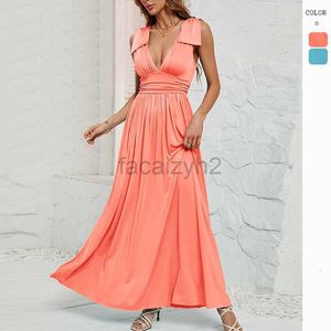 Designer Dress 2024 Dames Zomer Nieuwe Solid Color V-Neck Taille Wrap Dress Plus Size Jurken