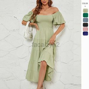 Vestido de diseñador 2024 Summer sólido para mujeres Mangas de burbujas de cintura con cintura para mujeres Vestidos de talla grande