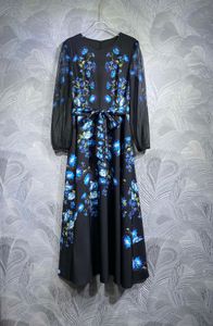 Designer jurk 24 Spring ronde nek zware kralen bloemdruk mouwen mode mode hoge taille slanke fit jurk