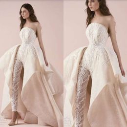 Robe de créatrice de qualité appliquée haute mariage sans bretelles en dentelle robes nuptiales de mode de mode sur mesure de longues combinaisons