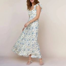 Robe de créateur Robe longue à imprimé floral froncé à la taille