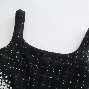 Designer Dress Luxe kleine geur sexy taille halter jurk zwarte parel accessoires temperament korte zomer pailletten temperament celeb stijl grote ronde nek