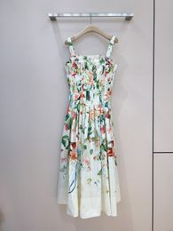 Vestido de diseñador Nuevo verano 2024 Ropa para mujeres Retro Retro Impreso cintura plisada Fabrica de algodón Caded Sffanter Vestido largo