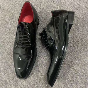 Designer Dress Patent Leather Red Black Toe Rhinestone Suede Spikes For Men Formal Business Wedding Party Shoes 38-48 met Box No495