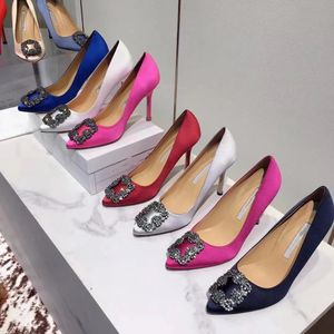 Designer nette schoenen 100% echt leer Satijnen boorgesp Stiletto hakken Pumps Dames Hoge hakken Bruiloft Sexy feest Maten 35-42 1 cm 6,5 cm 9,5 cm Leren zool met doos