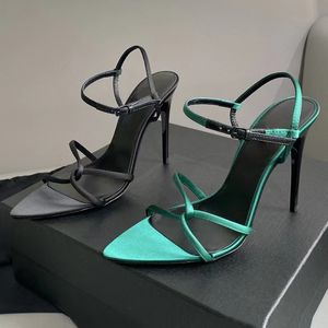 Designerschoenen 11 cm Clara-sandalen van crêpe-satln Puntige sandaal met verweven riempje, verstelbaar enkelbandje, naaldhakken Luxe bruiloftsfeest-avondschoenen