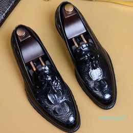 Designer - Chaussures de crocodile Chaussures Crocodile Mains Penny Mocassins Cuir Black Kaki Hommes Slip On Male Mariage