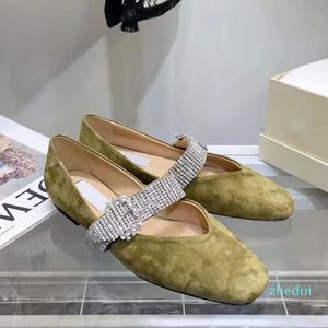 Designer Jurk Schoenen Suède Platte Bodem Elegante Temperament Diamant Shoess Buckle Decoration Fashion Leisure Lady Mary Jane